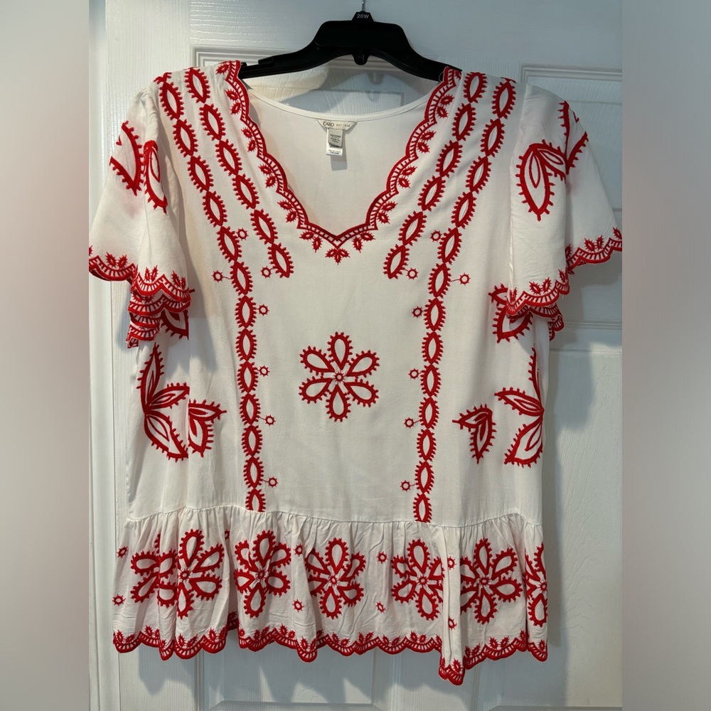 Blouse, white with red trim, size 18/20 Cato brand